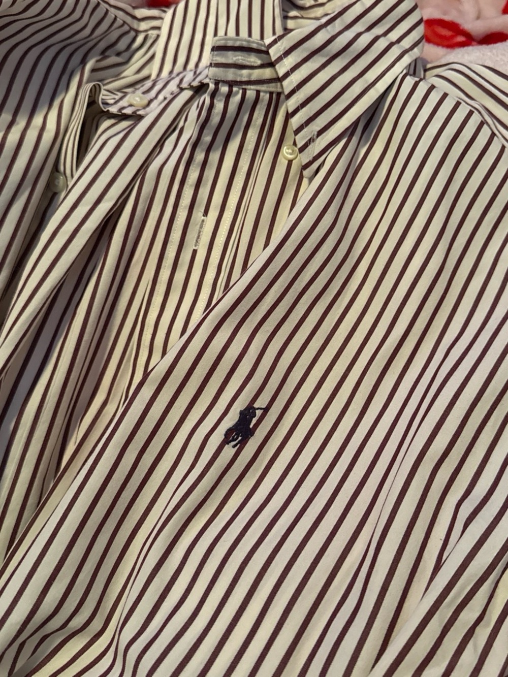 Ralph Lauren Men's White Shirt with Burgundy Stripes